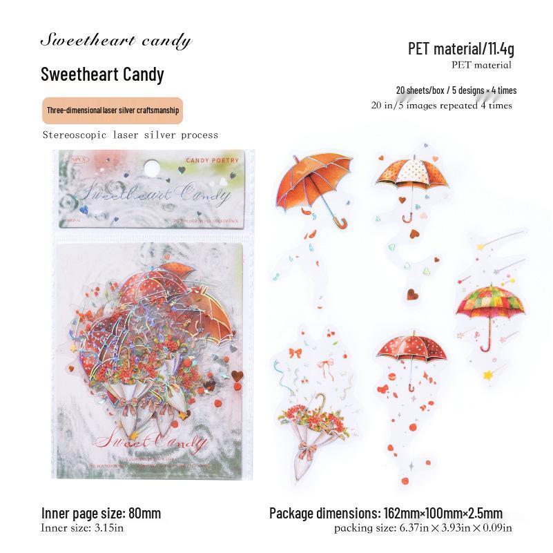 Silver-White 3D Laser Ink Sticker Pack - Rainy Season Umbrella Theme