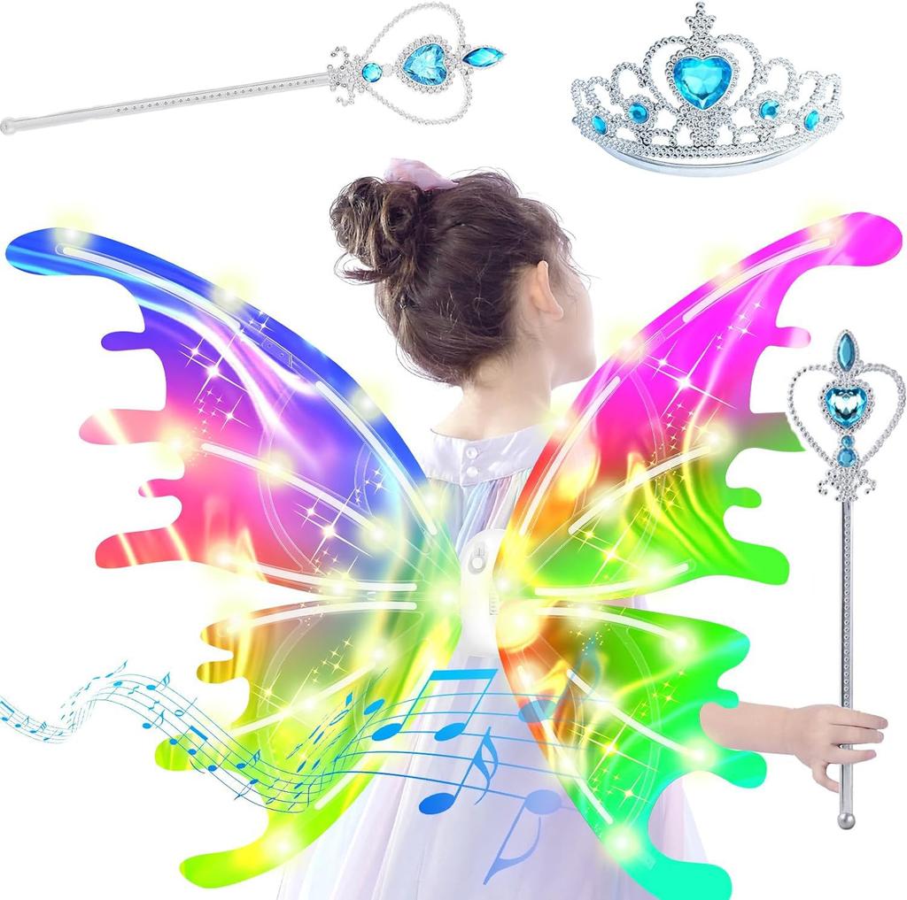 Angel Elf Fairy Cosplay Princess Battery Electric Light Butterfly Wings that Move with Toys for Girls [Toileeu] Wings, Wings, Wings, Kids, Set, DIY,