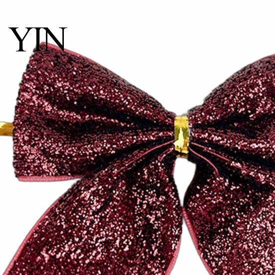 Festival Atmosphere Hanging Decor Glitter Christmas Bow, Gold Sparkling Ribbon Ornament for Decorative Bows with Binding Structure Tree Wreath