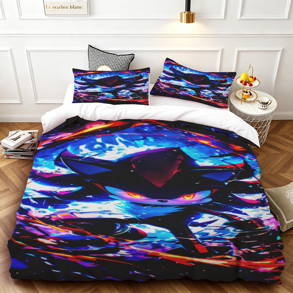 Cartoon Kids Sonics Duvet Cover Cool Bedding Set Comforter Cover with Pillowcase Queen King Bedroom Children Teens Beautiful