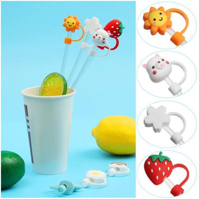Wiederverwendbare Cartoon-Stecker decken Stroh Tipps Cup Zubehör trinken Staub Kappe Silikon Stroh Stecker