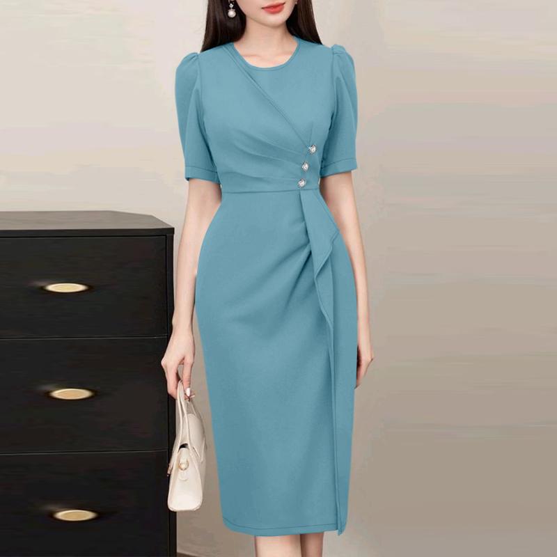 ZANZEA Abito Elegante da Donna Casual, Girocollo, Manica Corta, Slim