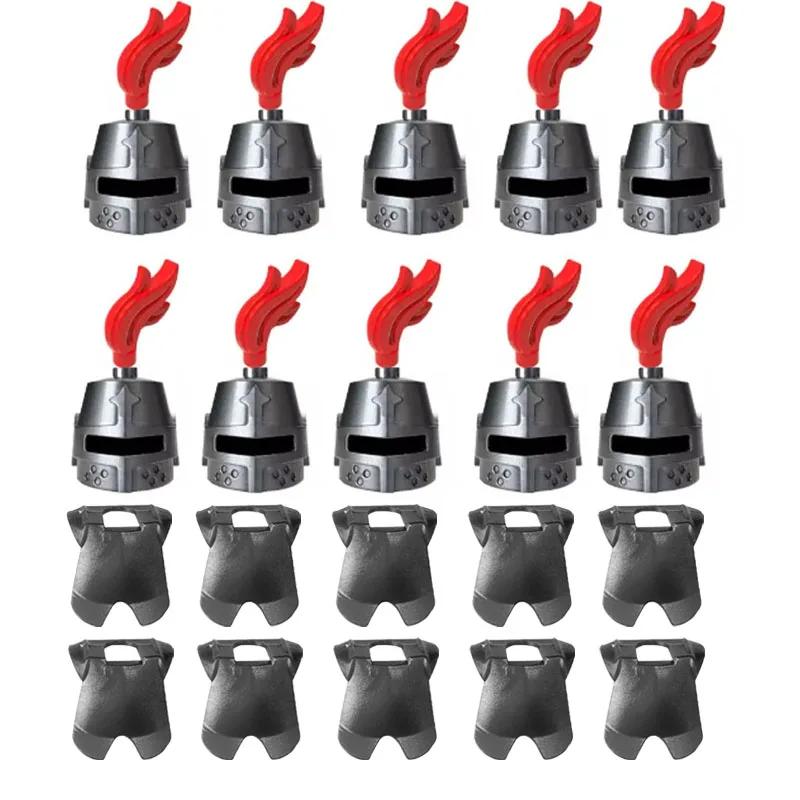 MOC Medieval Military Building Blocks Weapon Figure Accessories Shoulder Armour Helmet Bow Cape Hat Sword Brick Toy Gift X038