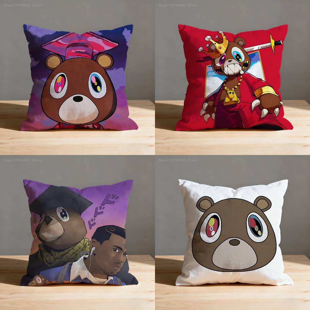 D-Dropout Bear YE Pillow Case Print Polyester Fiber 40X40 cm Home Sofa Throw Cushion Cover Decoration