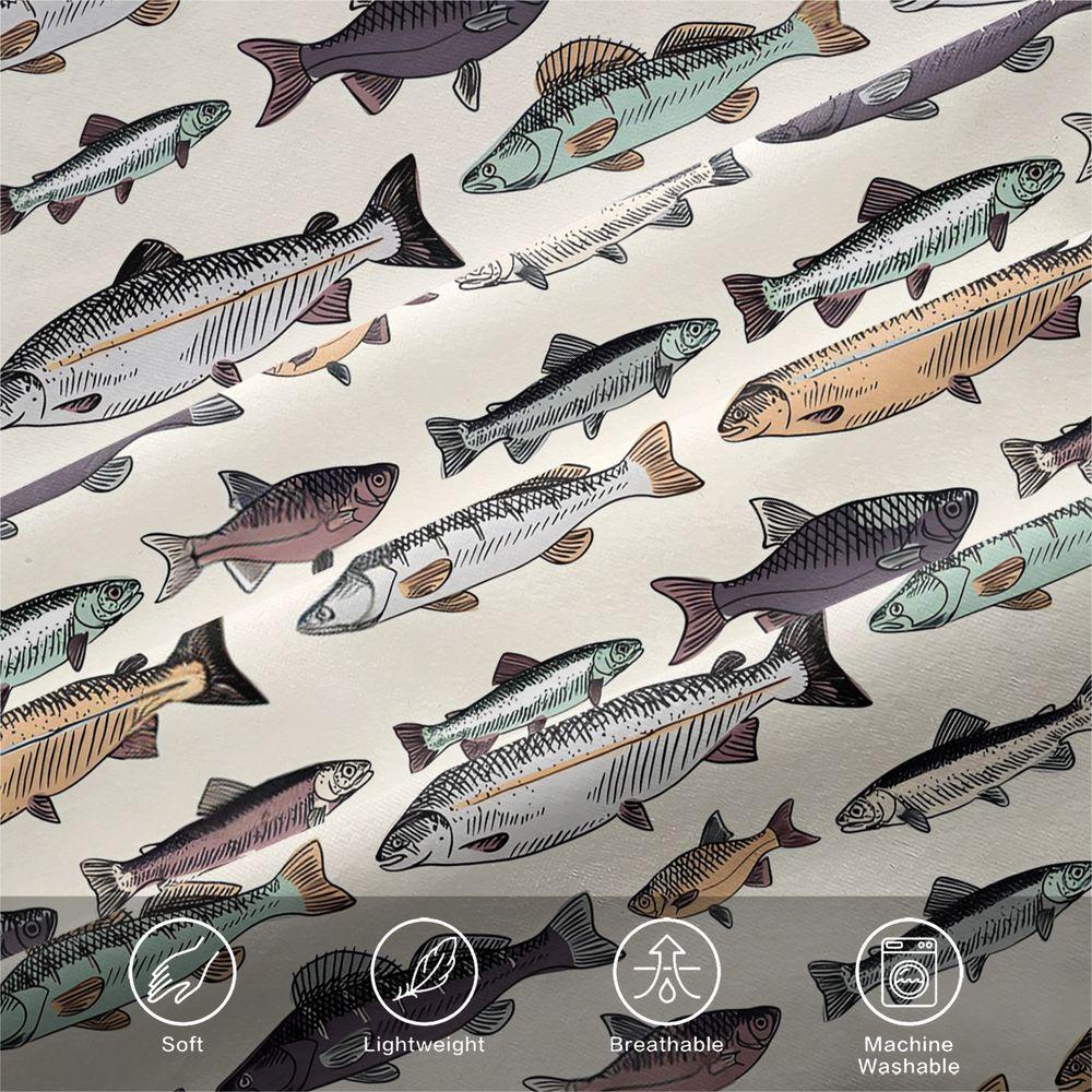 Vintage Fish Print Duvet Cover Set(1 Duvet Cover & 1/2 Pillowcase) Soft Bedding Set For Bedroom Fishing Theme Decor