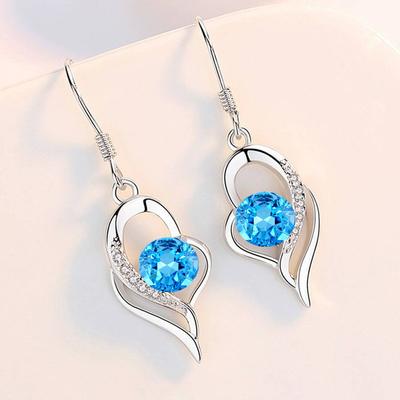 Moda Gümüş Renk Aşk Kalp Zirkon Kanca Küpe Aşk Mizaç Kadın Melek Kanat Damla Dangle Küpe