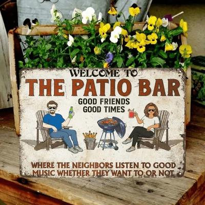 1pc 20x30cm Rustic Iron Metal Plaque - Couple Wall Art "Welcome To The Deck Bar...", Retro Farmhouse Decor