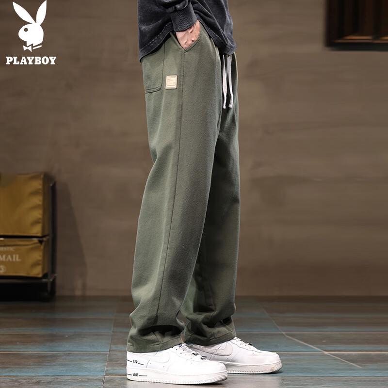 PLAYBOY Men's Casual Loose Straight-Leg Cargo Pants