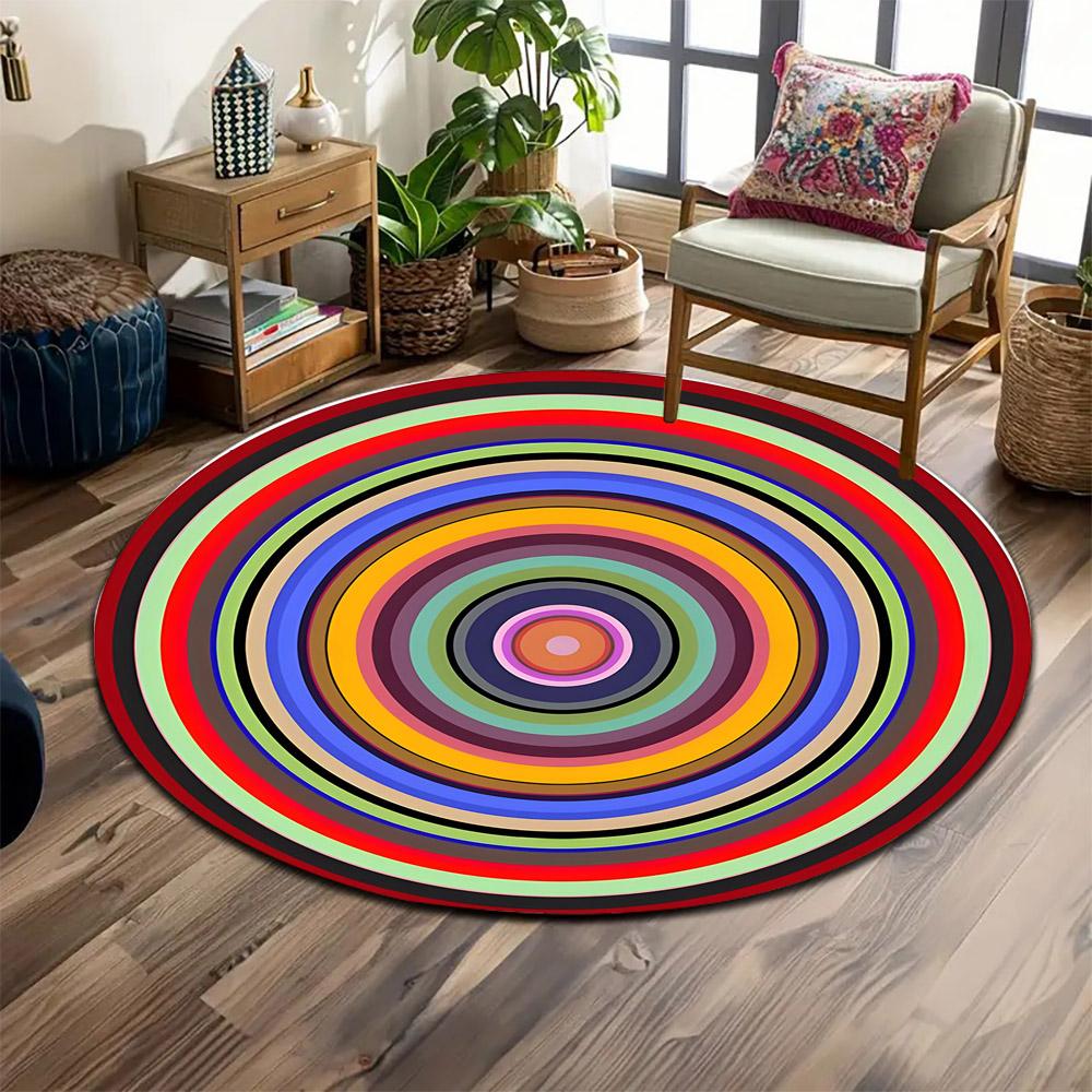 Buntes konzentrisches Kreis Muster Druck runder Teppich, Wohnzimmer, Schlafzimmer, Spielzimmer Teppich, rutschfeste Bodenmatte, Geschenk