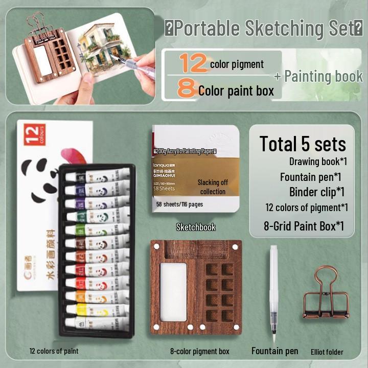 Moyu Watercolor & Acrylic Travel Sketching Set: Portable Palette, Drawing Board, and Book for Painting and Sketching.