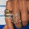 Gold Plated Micro Paved CZ Women Finger Jewelry Tear Drop CZ Tassel Chain Cross Ring
