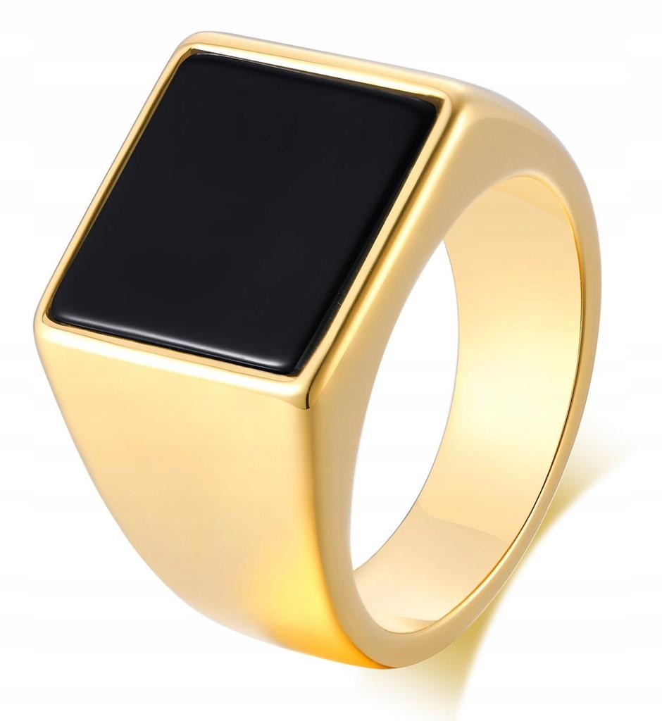Unisex Golden Signet Ring 316L Gold Plated Steel Eu25 Us11