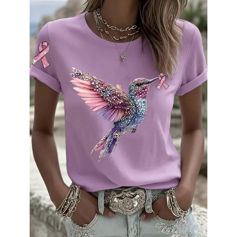 Printed Retro T-shirt Short-sleeved Crew Neck Casual Top