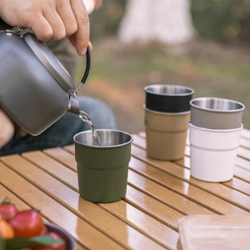 300ml Portable Camping Drink Cup Stackable Coffee Cup Tourist Tableware Outdoor Stainless Steel Tea Cup Picnics Utensils