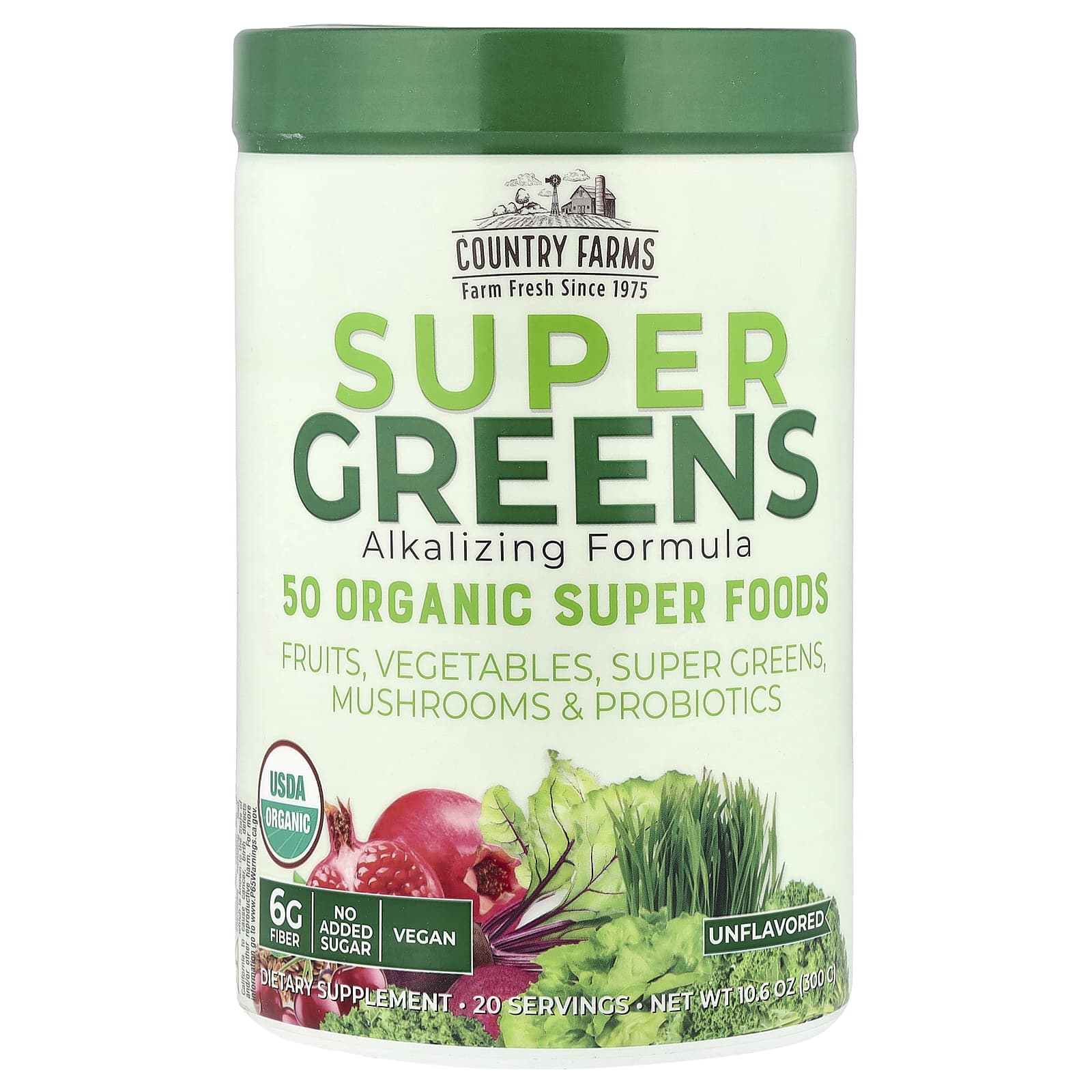 

Super Greens, Alkalizing Formula, Unflavored, 300G (10.6Oz)