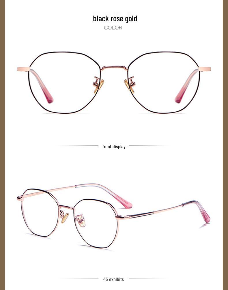 Women's Retro Polygonal Anti-Blue Light Eyeglass Frames, Semi-Titanium, Prescription Compatible 3931