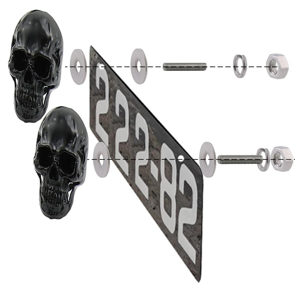 Skull License Plate Screw Fasteners Decorative Cool Funny License Plate Bolts License Plate Frame Kit 4 Pcs Aluminum Alloy Universal Fit Most Cars