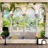 2D Castle Balcony Backdrop with Arches and Rainbow Photography Background