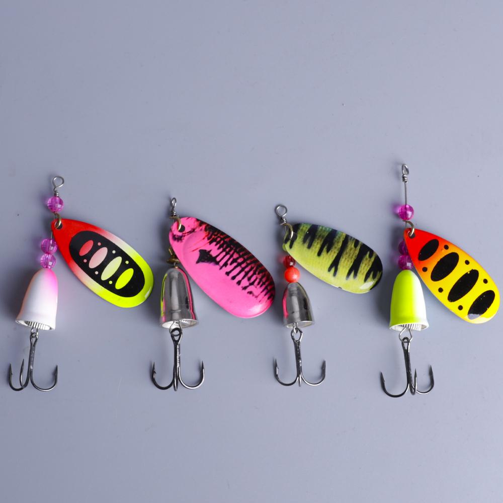 

FTK New Metal Fishing Lure Spinner Bait 4PCS High Quality Hard Baits Treble Hook Fishing Tackle For Pike ZDT-4#-4P