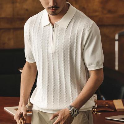 Maglia Polo da Uomo Jie Lei Nuo Jacquard Premium con Mezza Zip
