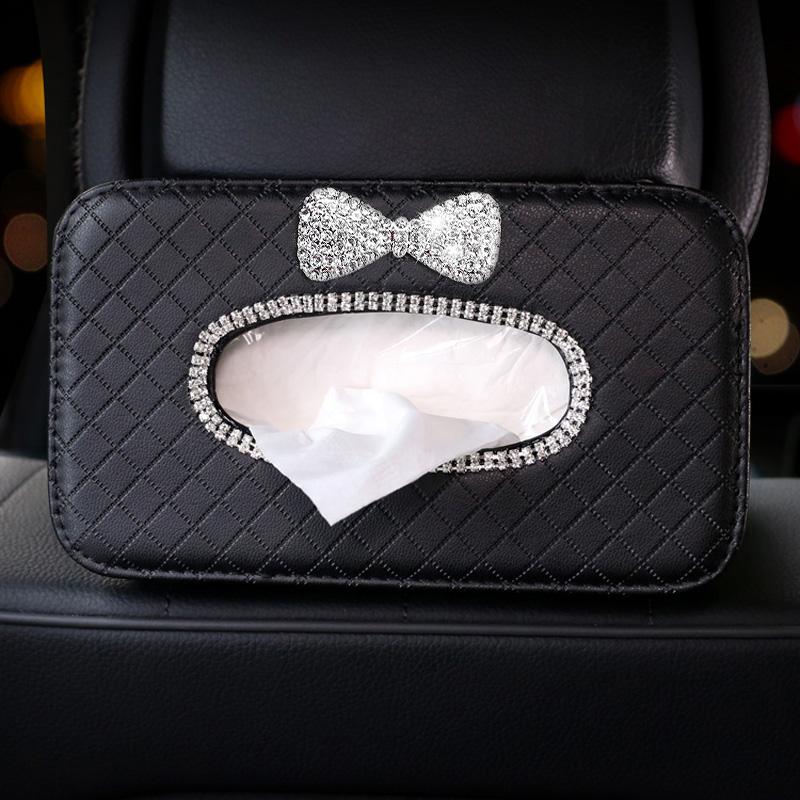 Rhinestone Flower Car Tissue Box Holder Auto Seat Back Headrest Hanging Tissue Case Organizer Crystal Car Styling Accessories