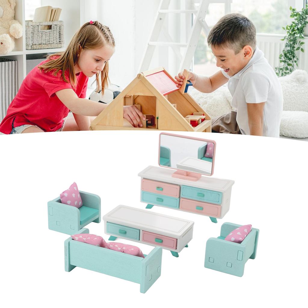 Miniature Dollhouse Furniture Set Living Room Scene Pretend Play Furniture Toys Educational Toy for