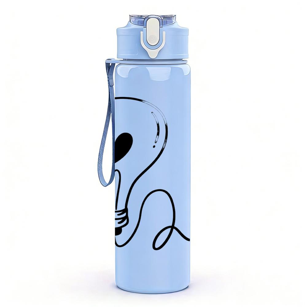 1PC Light Bulb Love Wire Graphic,750ml Color Plastic Sports Water Bottle,Leakproof Flip Straw Lid,Suitable for Sports Office Home Use