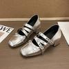 French Bow Square Head Mary Jane Women's Shoes 2025 New Retro Shallow Rivet Thick High Heel Single Shoes