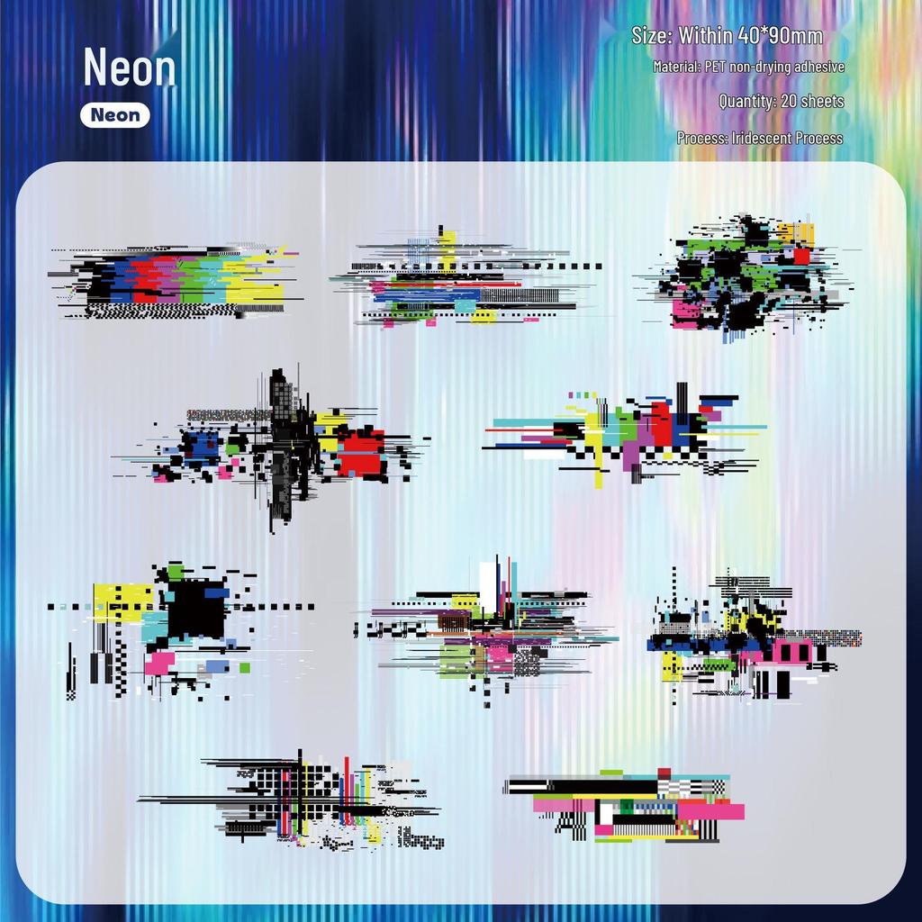 RetroStory Cyberpunk Laser Journal Stickers - Noise Space Series (20 Sheets)