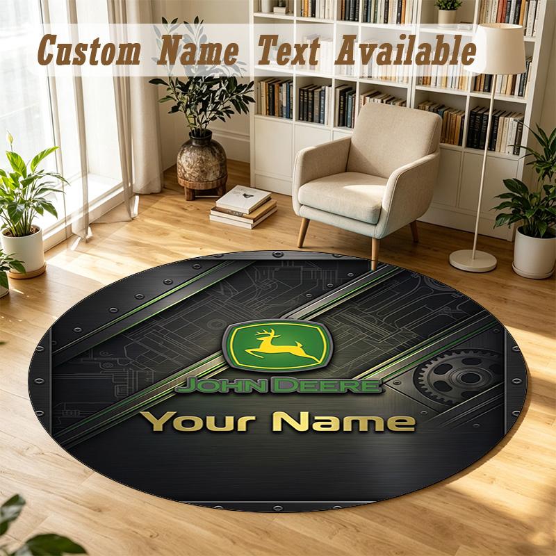 Round Rug Custom NameJohn Deere Pattern Non Slip Carpet Home Floor Decor