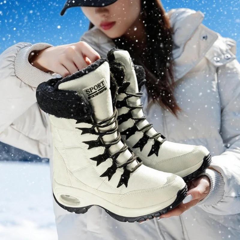 Damenstiefel Winter Warmhalten Hohe Qualität Mid-Calf Schneestiefel Mode Schnürstiefel Bequem Outdoor Wasserdicht Damen Wanderschuhe
