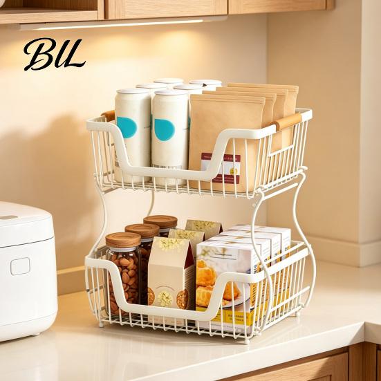 Home Organization Rack 2/3 Layer Countertop Organizer Rack, Heavy Duty Fruit Basket Stand, Metal Storage Space Saving Carbon Steel for Kitchen, Pantry