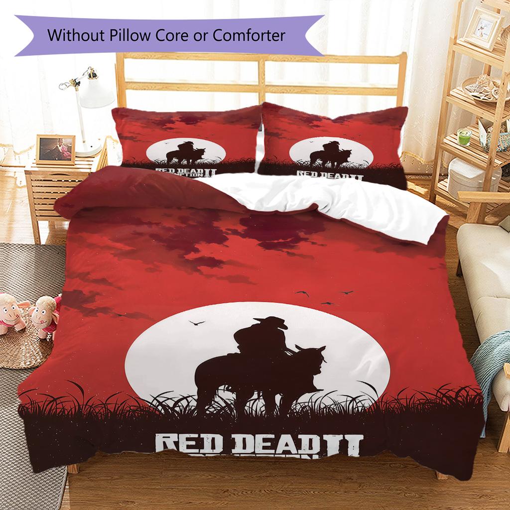RDR2  Pattern Bedding Quilt Set Quilt Cover Pillowcase Home Decoration Birthday Gift (1 * Duvet Cover + 2 * Pillowcase, Without Core)
