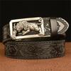 Classical Men Leather Belt with Convenient Automatic Buckle and Carved Beast Buckle Chinese Beast Head