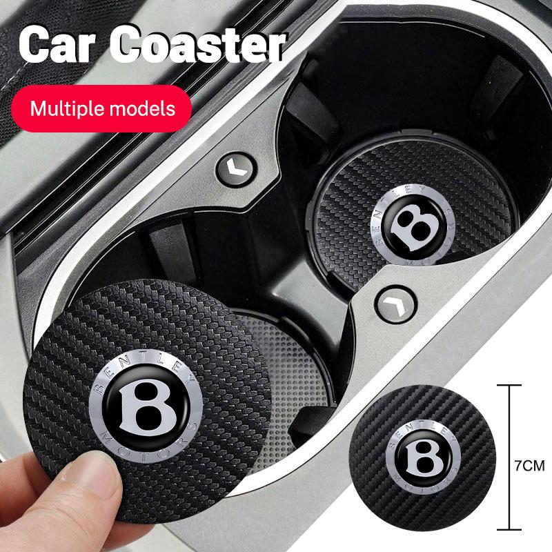 2Pcs Carbon Fiber Car Logo Coaster Water Cup Non-Slip Mat Drink Pad for New Bentley Flying Spur Continental GT Bentayga Mulsanne TH3