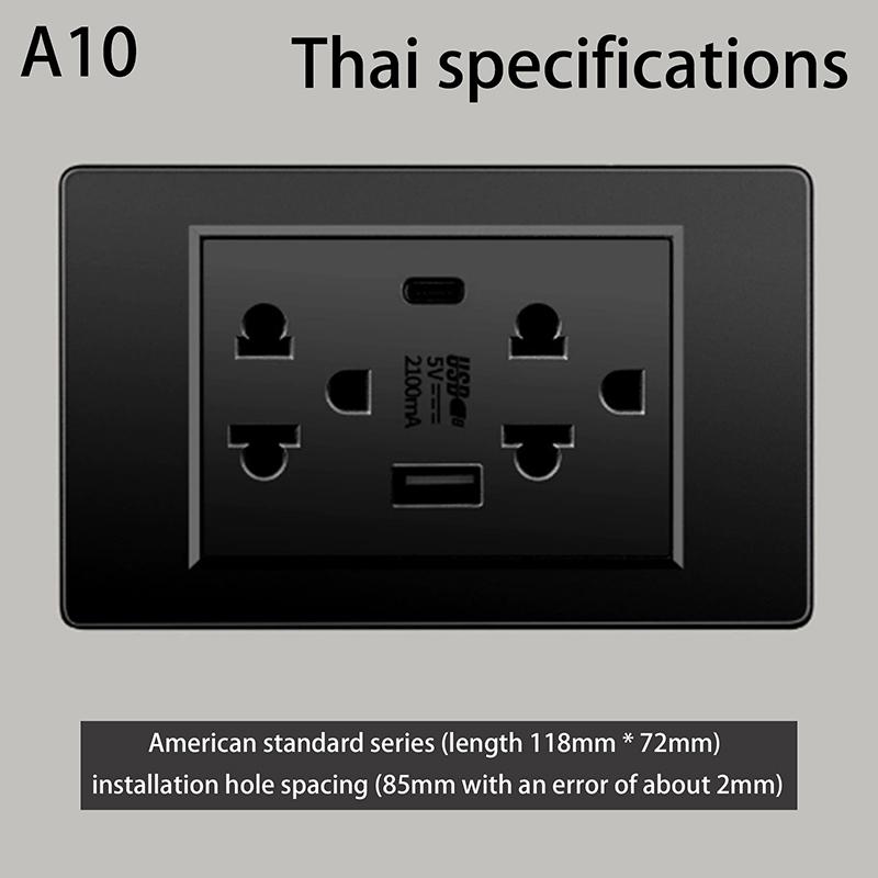 5V 2.1A Usb Type-C Charger Thailand Standard 118Mm Household Panel Thai Universal Wall Switch Power Switch Socket Series