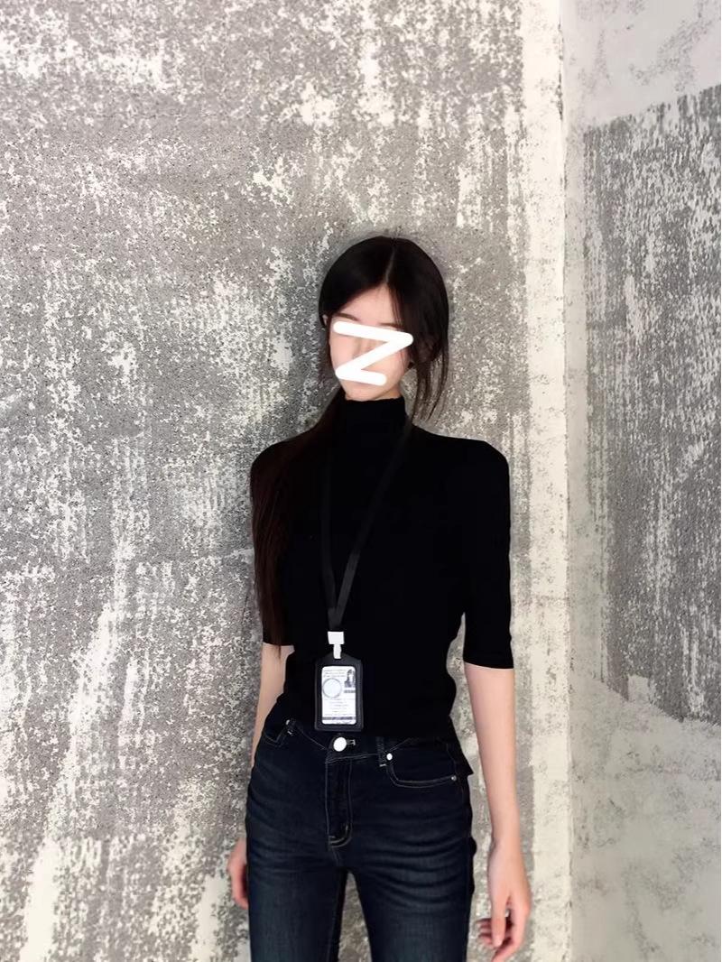 Early Autumn Black Elegant High Neck Mid-Sleeve Slimming Hepburn Style Top Extra Large чёрный