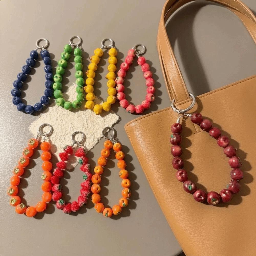 Strawberry Bag Charm Exquisite Mobile Phone Chain Trendy Fruit Beads Keychain Daily