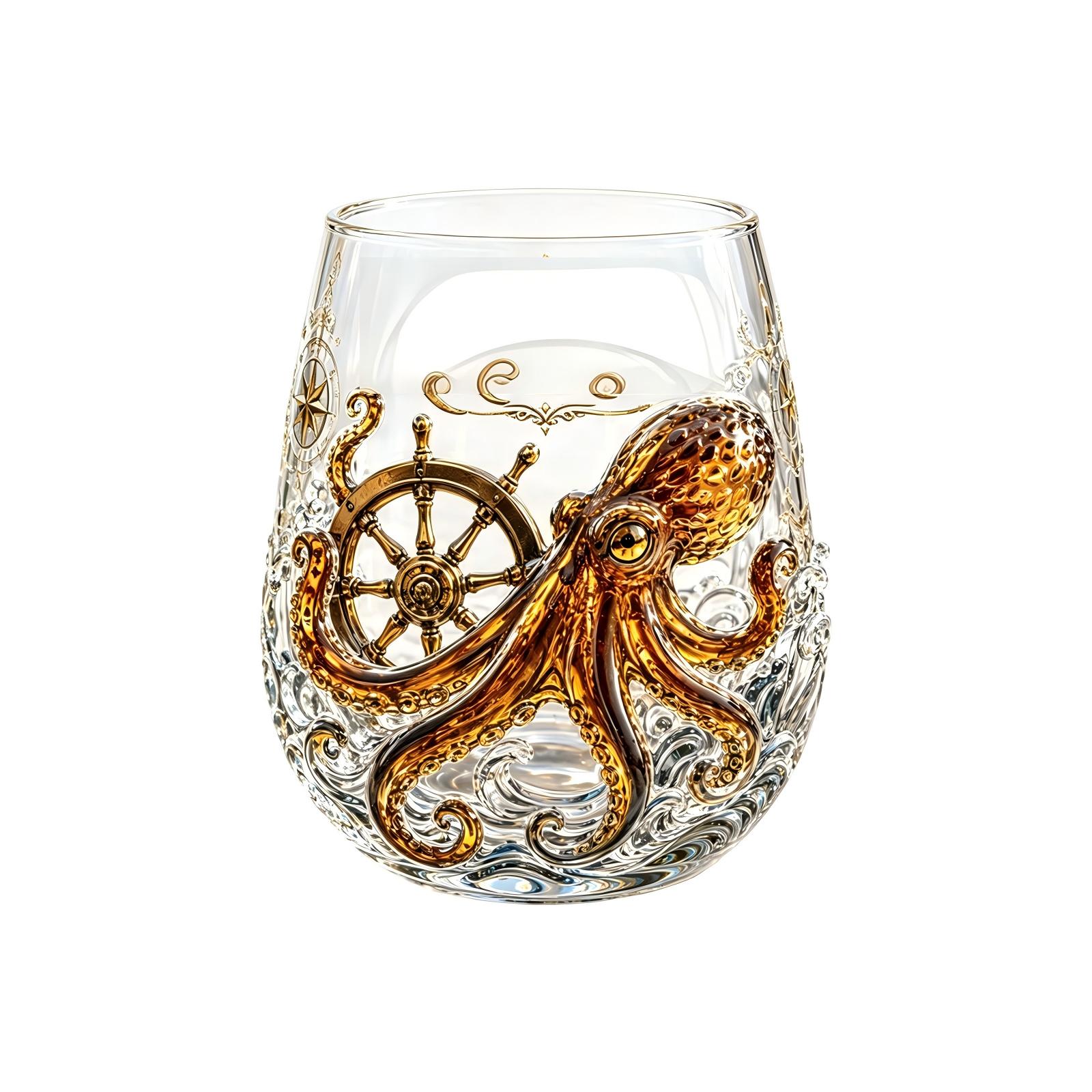 Glass Cup with Sea Flat Print Design for Cold Drinks and Beverages one size