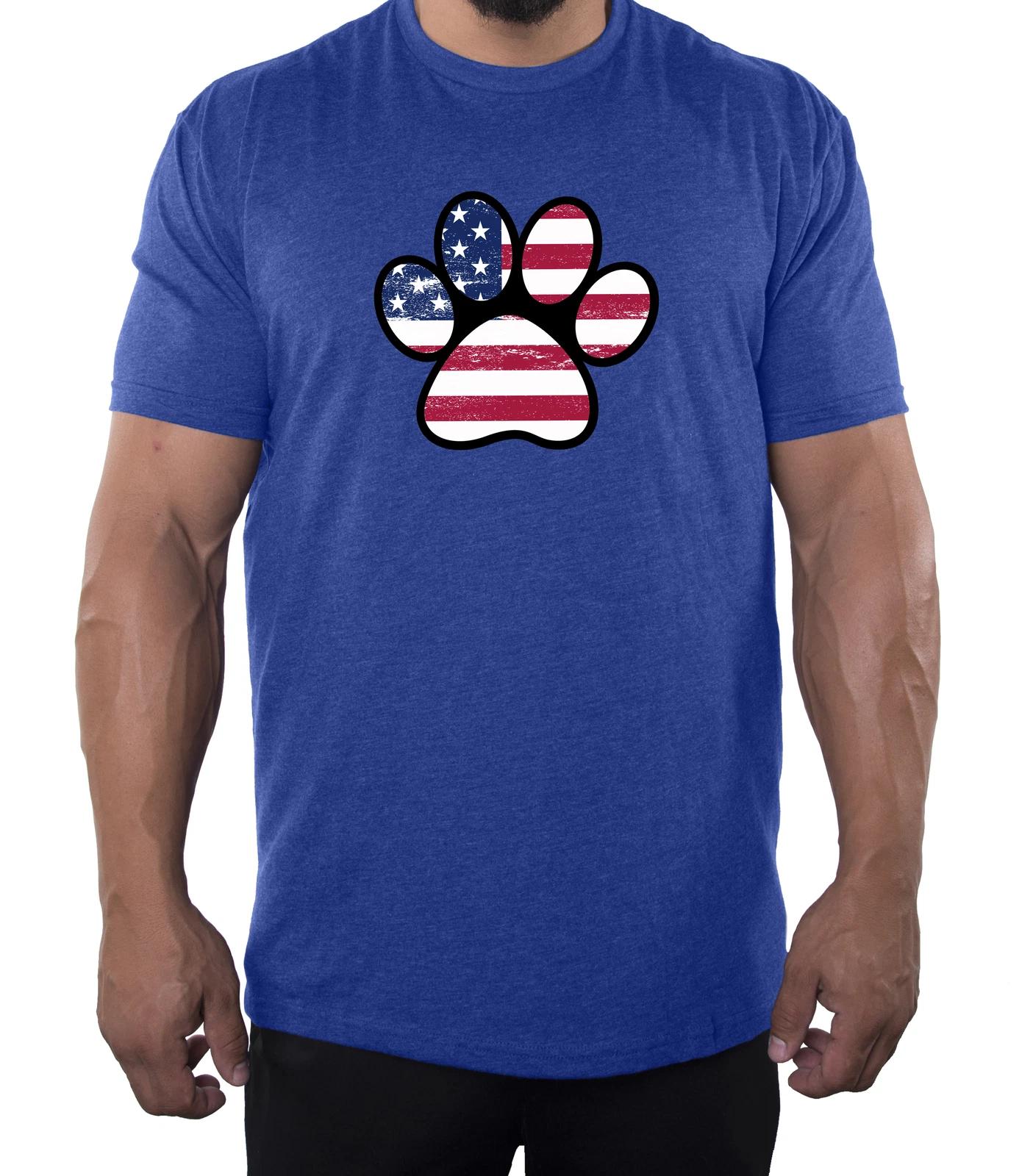 Paw Print with American Flag, Men s Patriotic Shrits, Graphic Tees 2XL