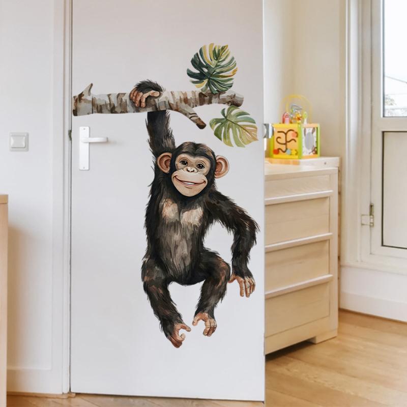 Playful Orangutan Climbing Branches Wall Stickers Decals Monkey Tree Jungle Animal Wall Decals Bedroom Living Room Home Decor