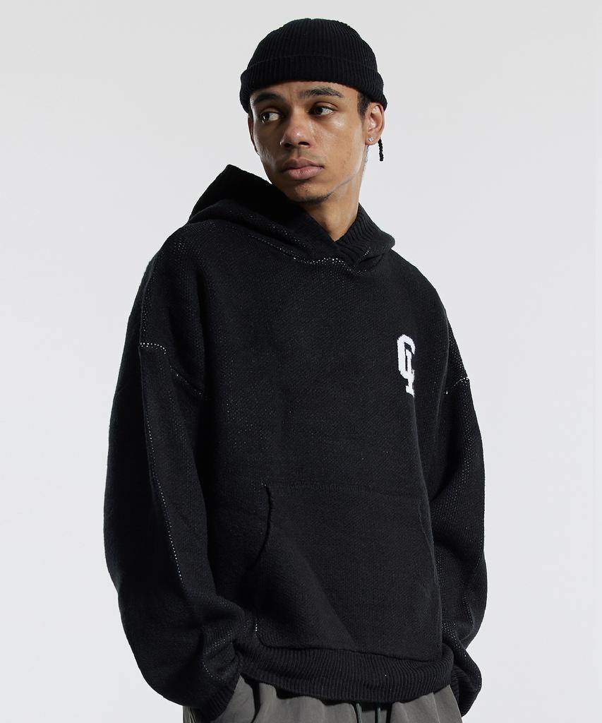 CREAM SODA LAB Cl Washed Graphic Jacquard Hoodie Knit Black