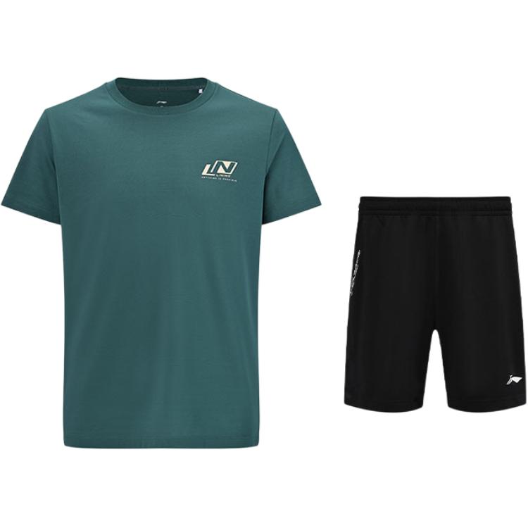 

Li-Ning Minimalist Breathable Cool Round Neck Short Sleeve Versatile Straight Cut Split Quick Dry Shorts Casual Sports Suit ATSV607-3+AAPU133-1 XL