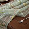 French Vintage Embroidered Floral Table Runner Romantic Fresh Color Wrinkled Table Runner Semi-Transparent Tulle Table Runner
