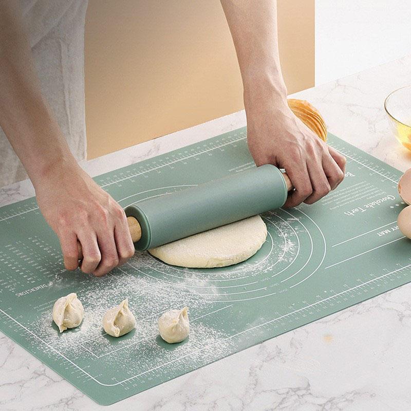 Silicone Measuring Kneading Pad Set Household Food Grade Rolling Pin Dough Pad Large Thick Non-slip Non-stick Bottom Baking Tool