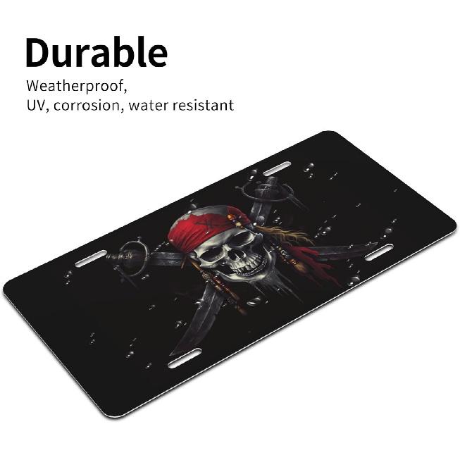 Pirates Skull Flag License Plate Decorative, Car Front License Plate Aluminum Novelty Metal Car Plate 6 X 12 Inch