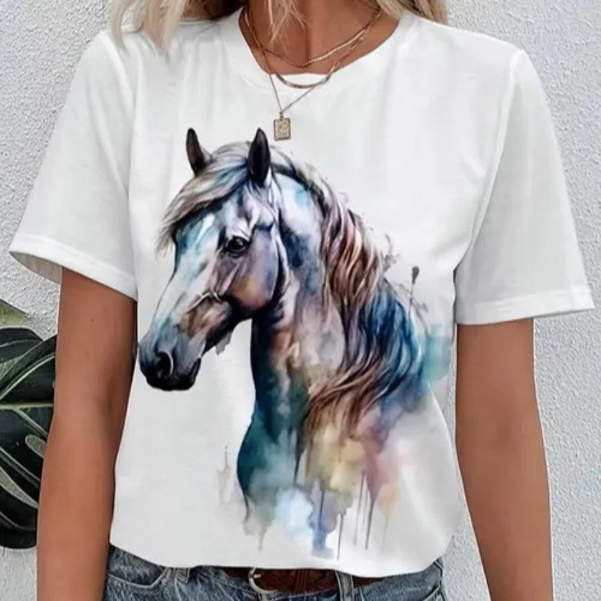 Summer Women's Casual Animal 3D Print Women's Round Neck Short Sleeved T-shirt