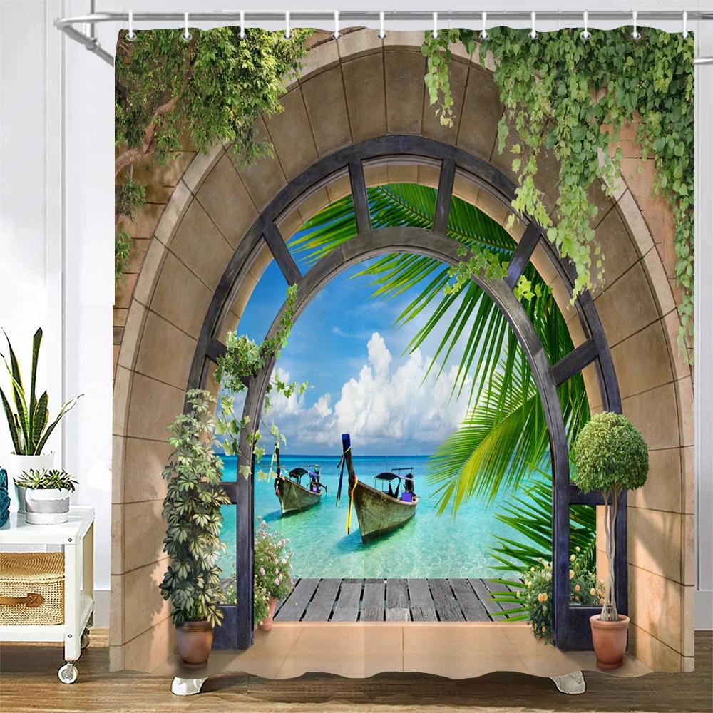 

Красивая скандинавская ретро уличная 3D цветочный пейзаж занавеска для душа для ванной водонепроницаемая тканевая занавеска домашний декор занавеска с крючком W90xH180cm