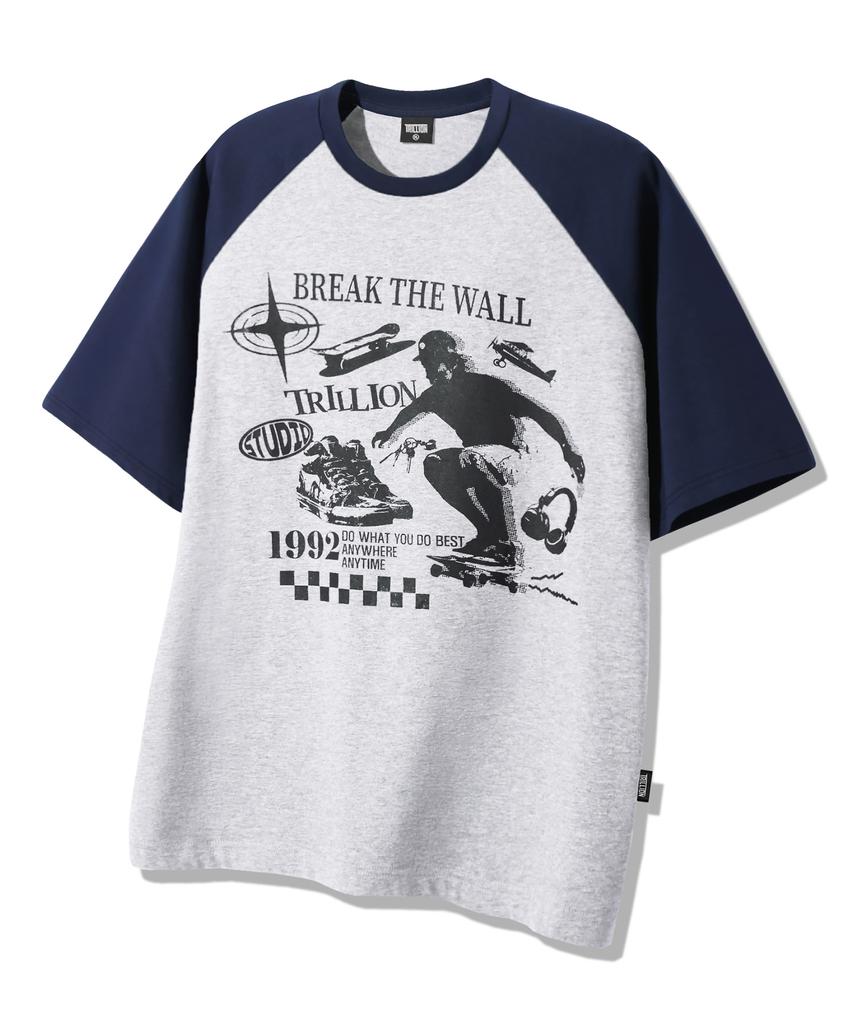 TRILLION Skateboard Pigment Graphic Raglan Short Sleeve_Navy