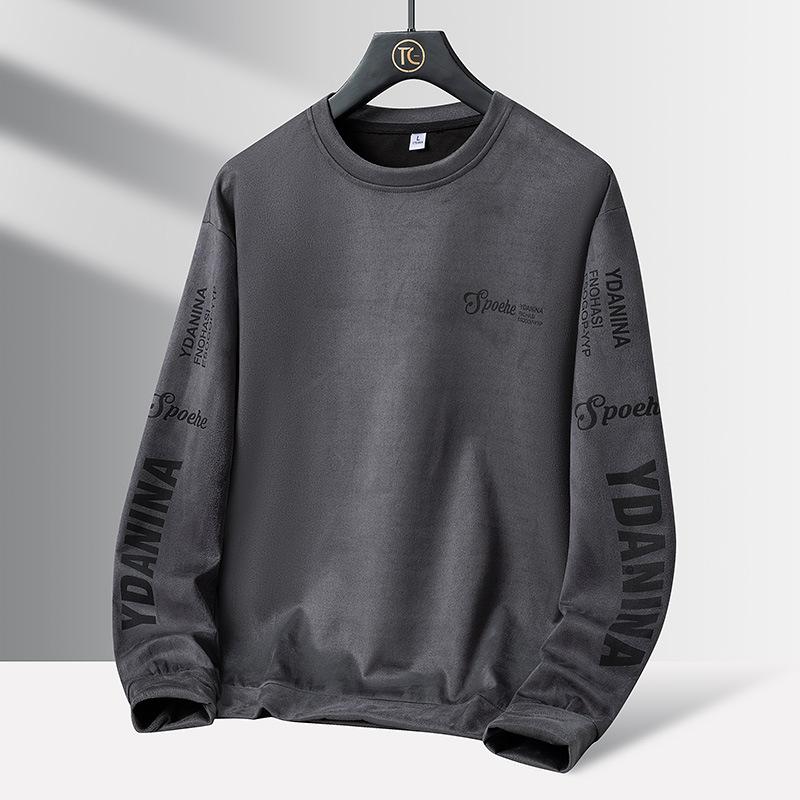 

Мужской топ с круглым вырезом, весенне-осенний, корейская версия, приталенный, молодежный, с принтом букв, повседневный, универсальный 5XL темно-серого